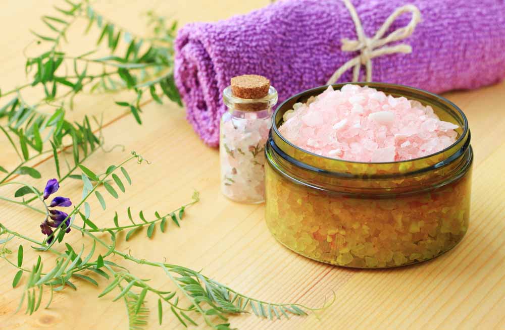 bowl of epsom salt with a towel bowl of epsom salt with a towel