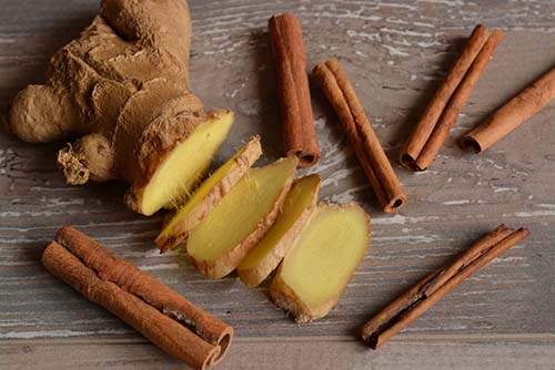 sliced ginger and cinnamon stick sliced ginger and cinnamon stick
