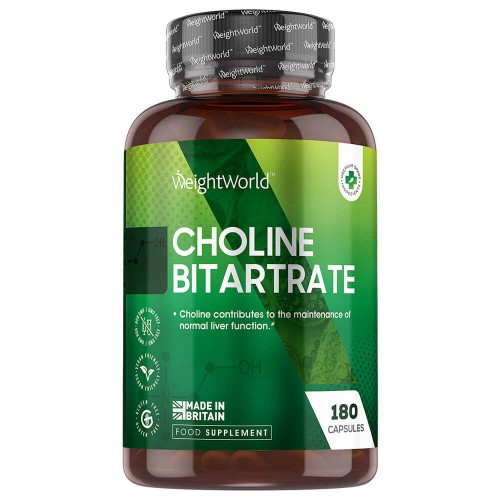 Choline Bitartrat 213 mg para favorecer el rendimiento cognitivo y la función hepática normal 180 cápsulas.