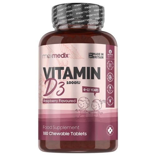 Comprimidos masticables de vitamina D3 para niños | Complemento alimenticio para el cuidado de huesos y articulaciones y refuerzo de la inmunidad natural